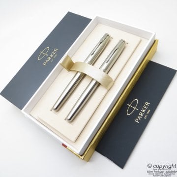Parker Sonnet Stainless Steel CT Dolma Kalem + Roller Kalem Set | İsme Özel Kalem | Hediyelik Kalem