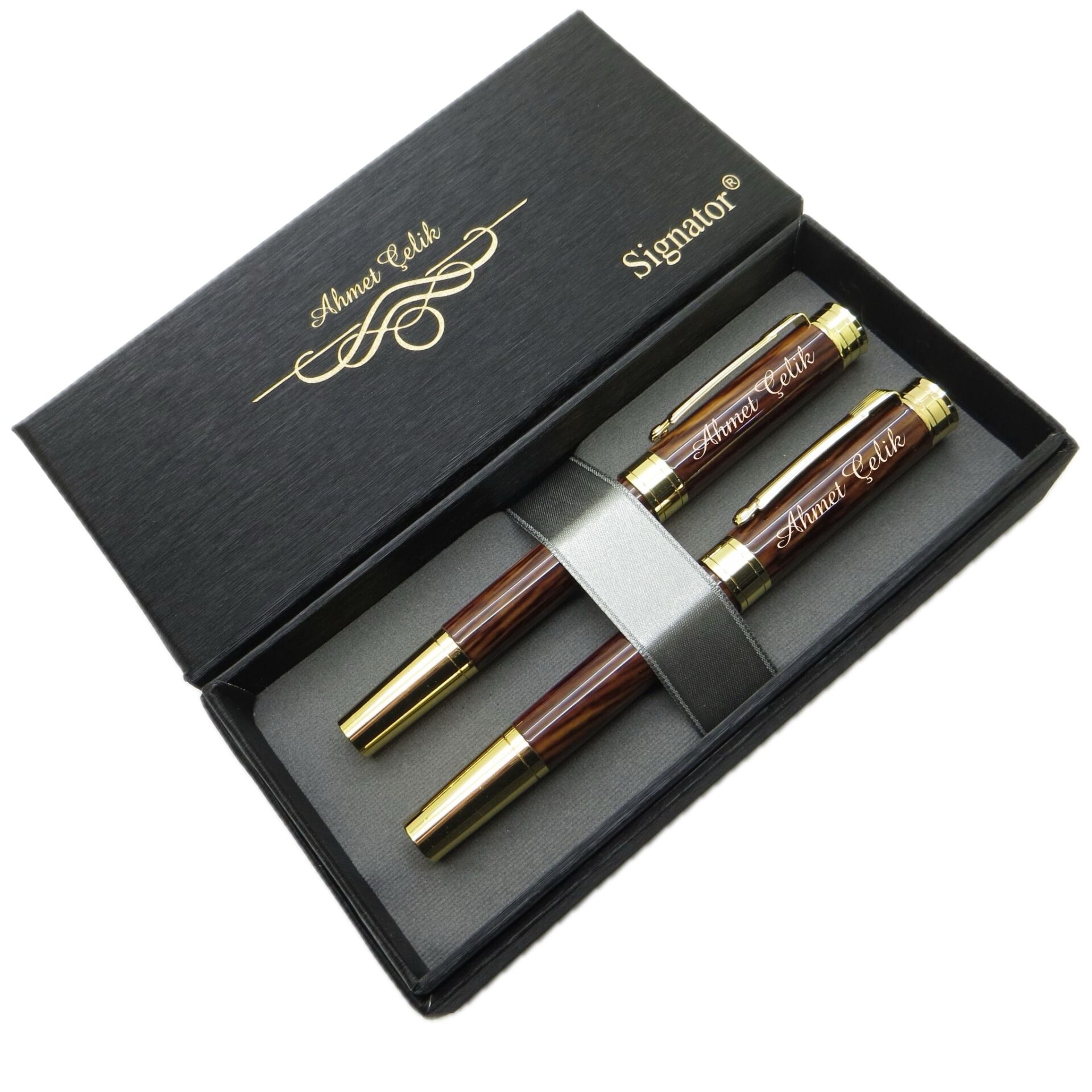 Signator® ST221 Sedefli Lake Gold Kalem Seti - Dolma Kalem + Roller Kalem | İsme Özel Kalem