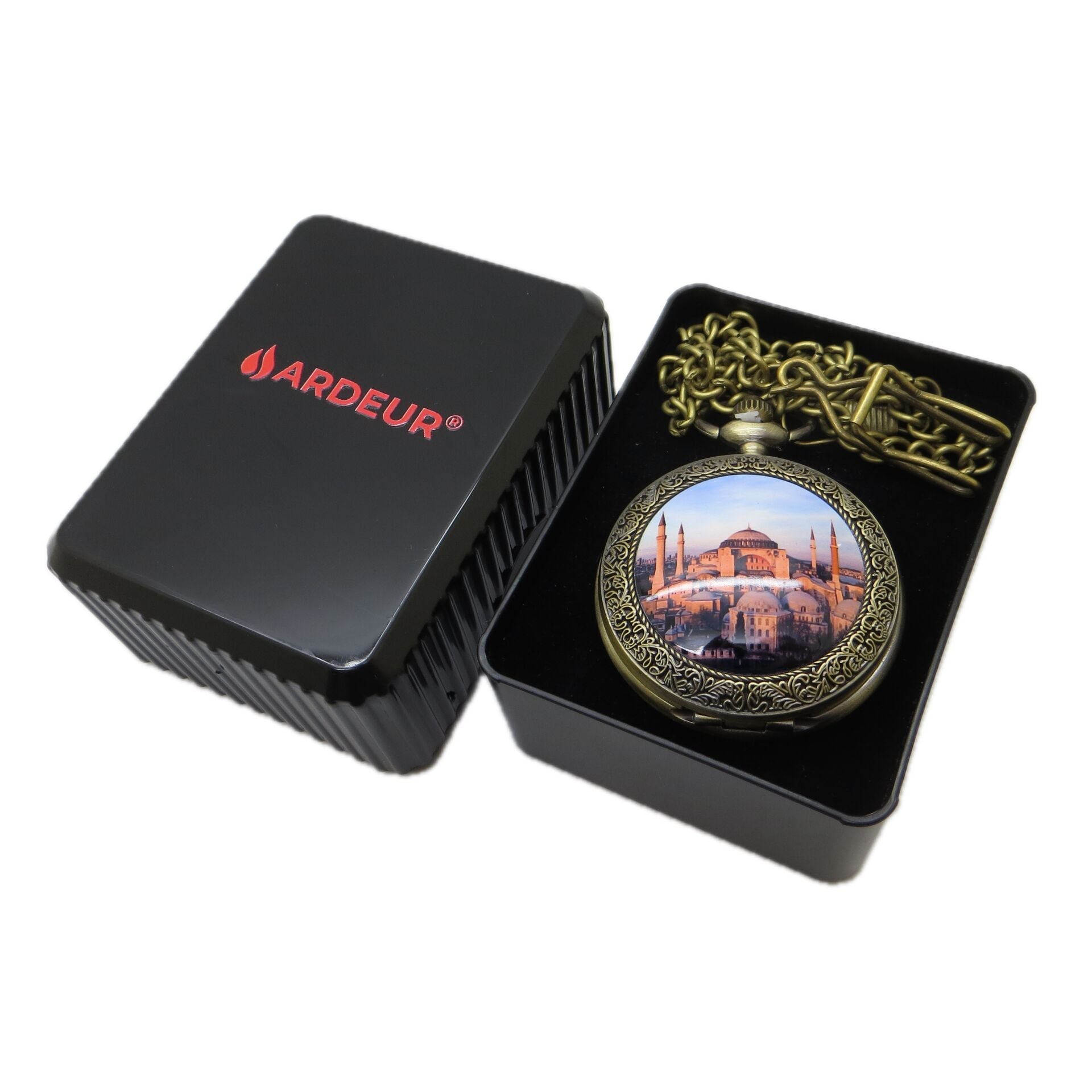 Ardeur® Vintage Ayasofya Camii Desen İşlemeli İsme Özel Lüks Cep Saati | Köstekli Saat