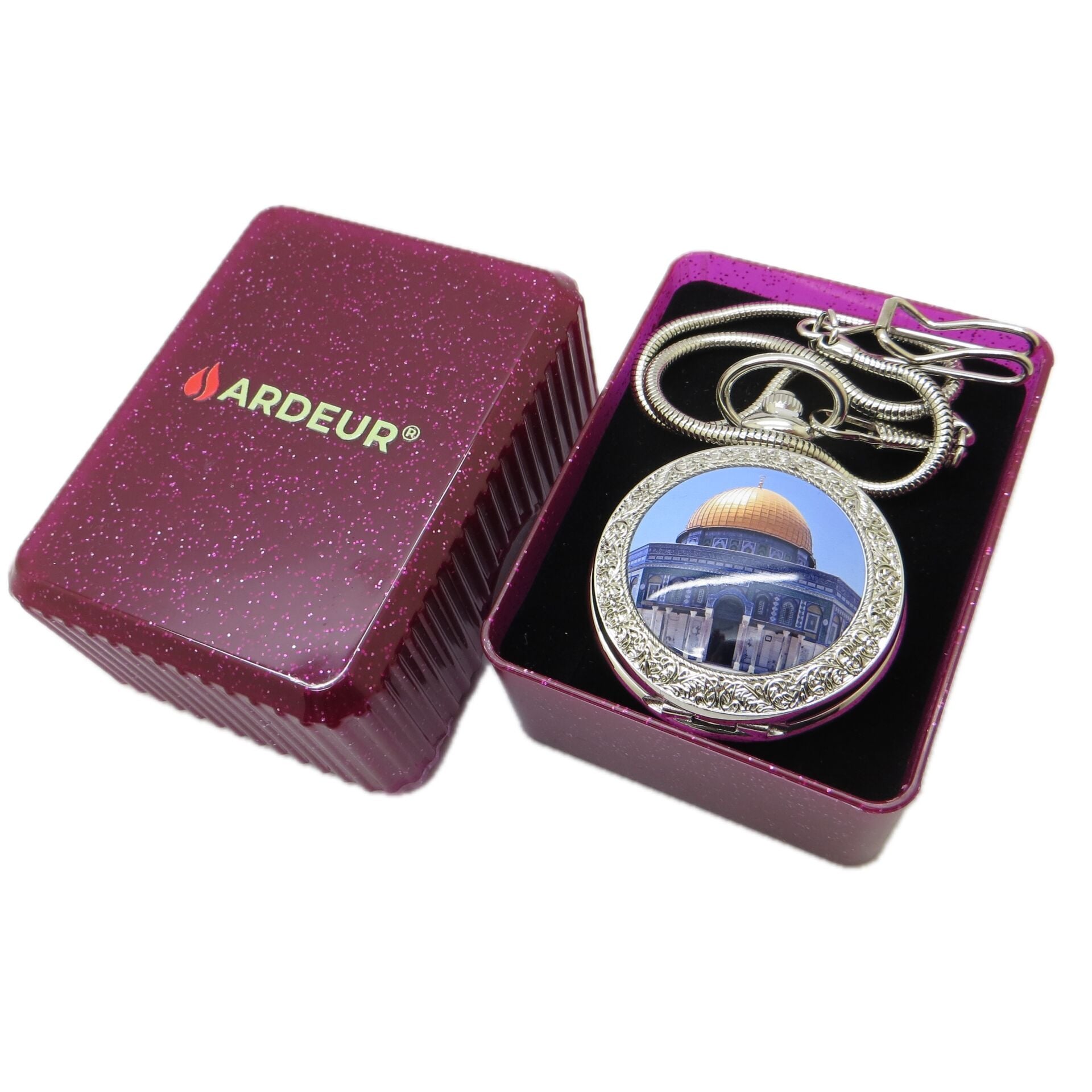 Ardeur® Vintage Kudüs Desen İşlemeli İsme Özel Lüks Cep Saati | Köstekli Saat