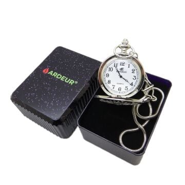 Ardeur® Vintage Osmanlı Arması Kabartmalı Desen İşlemeli Parlak Krom İsme Özel Lüks Cep Saati | Köstekli Saat
