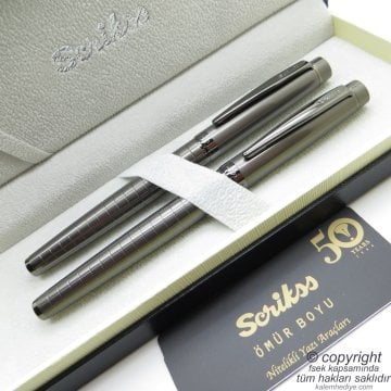 Scrikss 38 Karbon Gri Dolma Kalem + Roller Kalem Seti | Scrikss Honour| İsme Özel Kalem | Hediye Kalem