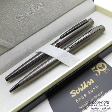 Scrikss 38 Karbon Gri Roller Kalem + Tükenmez Kalem Seti | Scrikss Honour| İsme Özel Kalem | Hediye Kalem