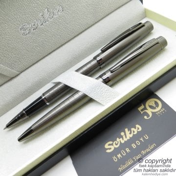 Scrikss 38 Karbon Gri Roller Kalem + Tükenmez Kalem Seti | Scrikss Honour| İsme Özel Kalem | Hediye Kalem