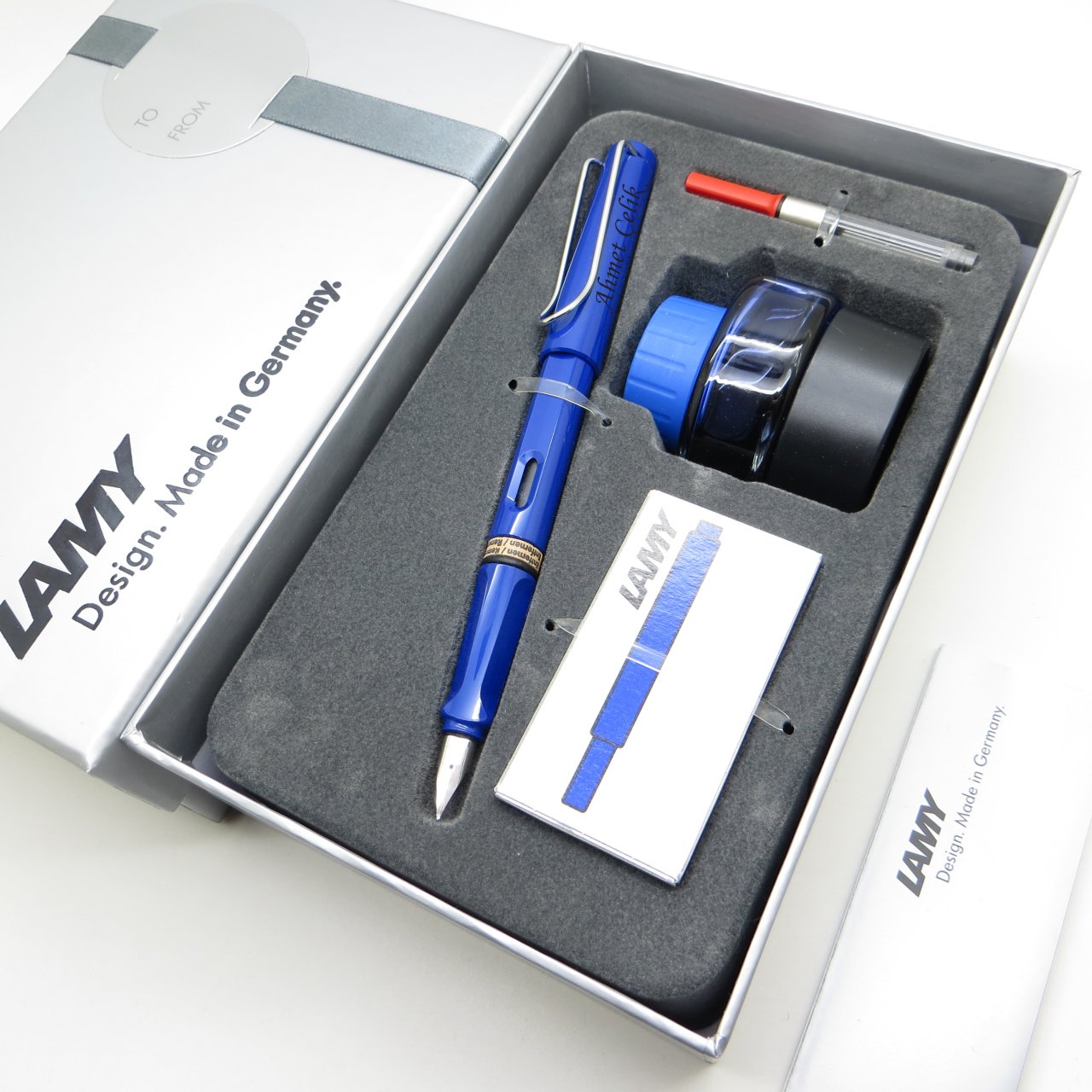 Lamy Safari Dolma Kalem Parlak Mavi + Piston + Mürekkep + Kartuş | Lamy Kalem | Hepsi İsme Özel