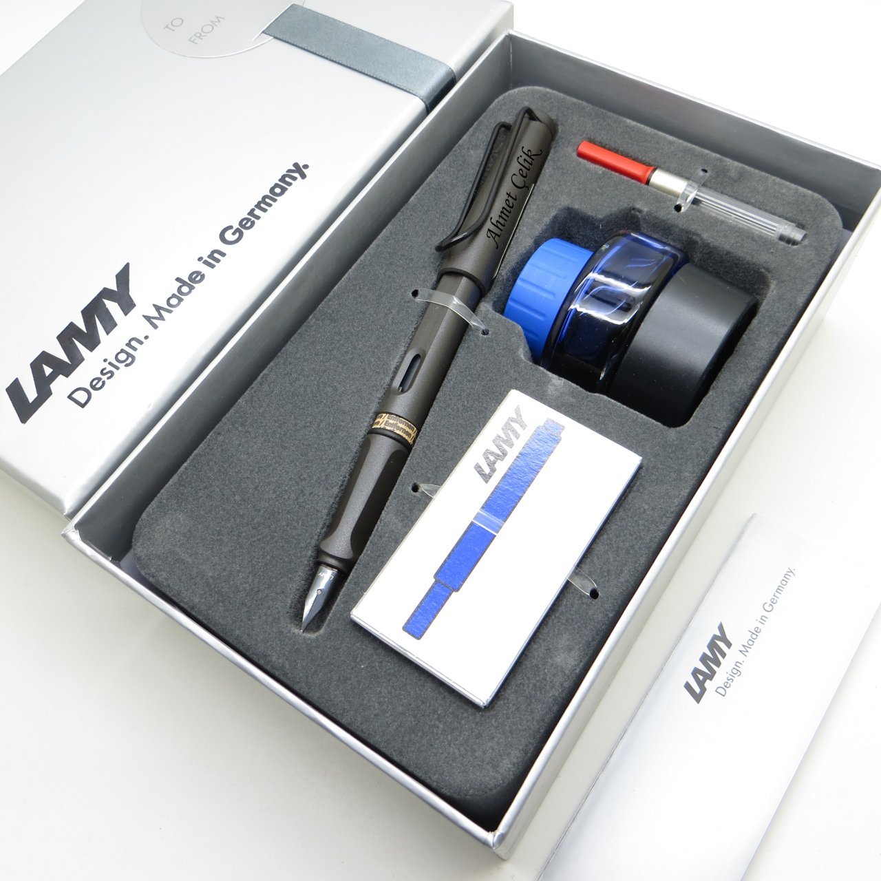 Lamy Safari Dolma Kalem Seti Mat Siyah + Piston + Mürekkep + Kartuş | Lamy Kalem | Hepsi İsme Özel