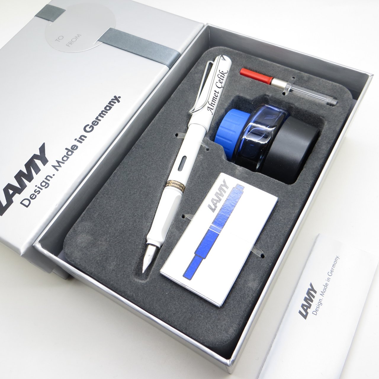 Lamy Safari Dolma Kalem Beyaz + Piston + Mürekkep + Kartuş | Lamy Kalem | Hepsi İsme Özel