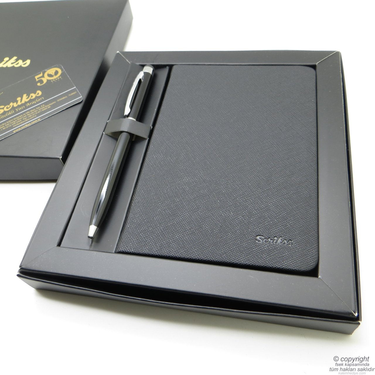 Scrikss İsme Özel Premium Defterli Hediye Seti MD-508 Siyah | Deri Defter + Touch Kalem | Scrikss Kalem | İsme Özel Kalem | Hediyelik Set