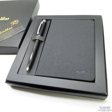 Scrikss İsme Özel Premium Defterli Hediye Seti MD-508 Siyah | Deri Defter + Touch Kalem | Scrikss Kalem | İsme Özel Kalem | Hediyelik Set