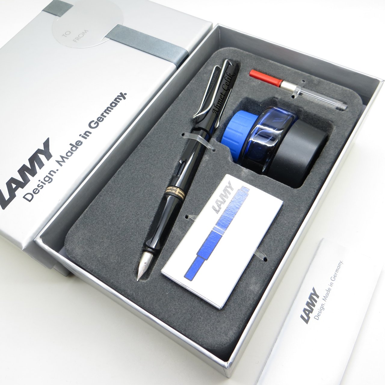 Lamy Safari Dolma Kalem Parlak Siyah + Piston + Mürekkep + Kartuş | Lamy Kalem | Hepsi İsme Özel