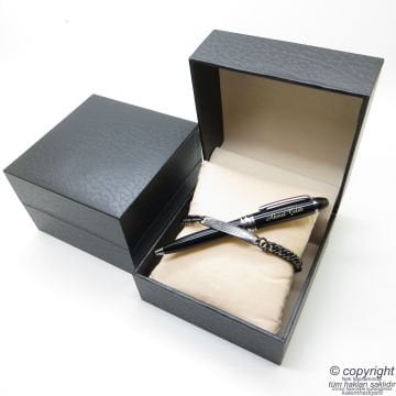 Kişiye Özel Titanyum Metal Unisex Bileklik + İsme Özel Mini Cep Kalemi - Hediyelik Kutulu Set