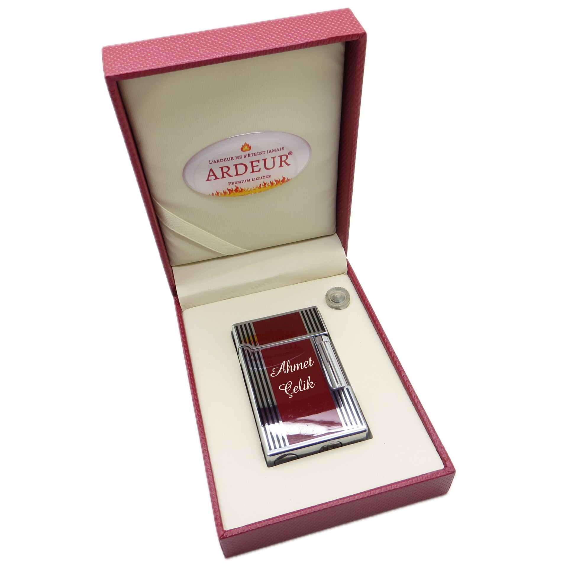 Ardeur® Prestige Bordo Krom İsme Özel Çakmak | Hediyelik Çakmak