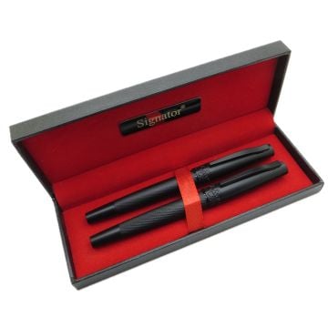 Signator® T604 Mat Siyah Desenli Kalem Seti | İsme Özel Kalem | Hediyelik Kalem