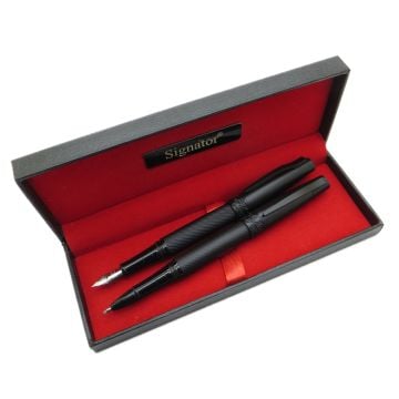 Signator® T604 Mat Siyah Desenli Kalem Seti | İsme Özel Kalem | Hediyelik Kalem