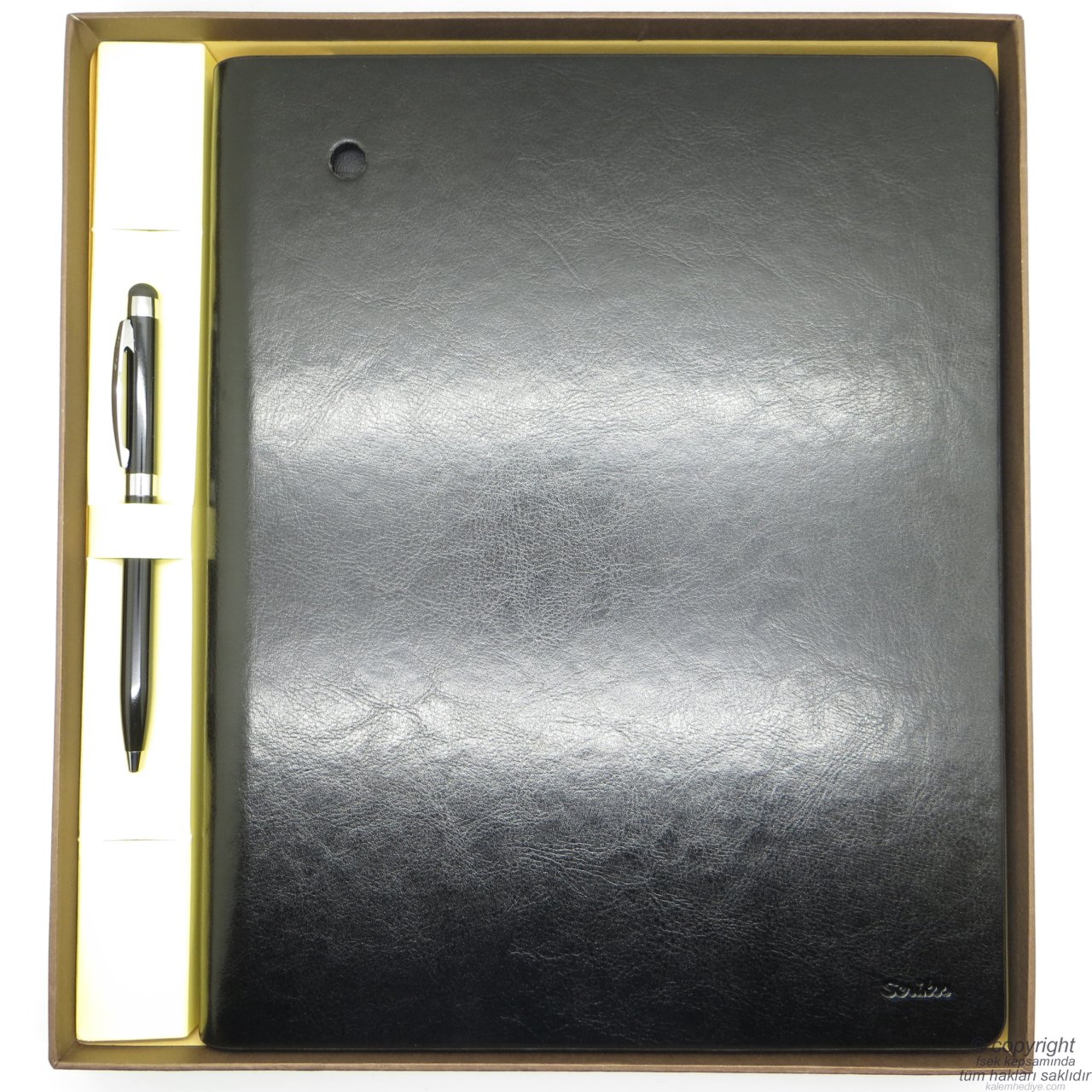Scrikss İsme Özel Deri Tablet Portföy Hediye Seti MD-563 Siyah | A4 Deri Defter + Touch Kalem | Scrikss Kalem | İsme Özel Kalem | Hediyelik Set