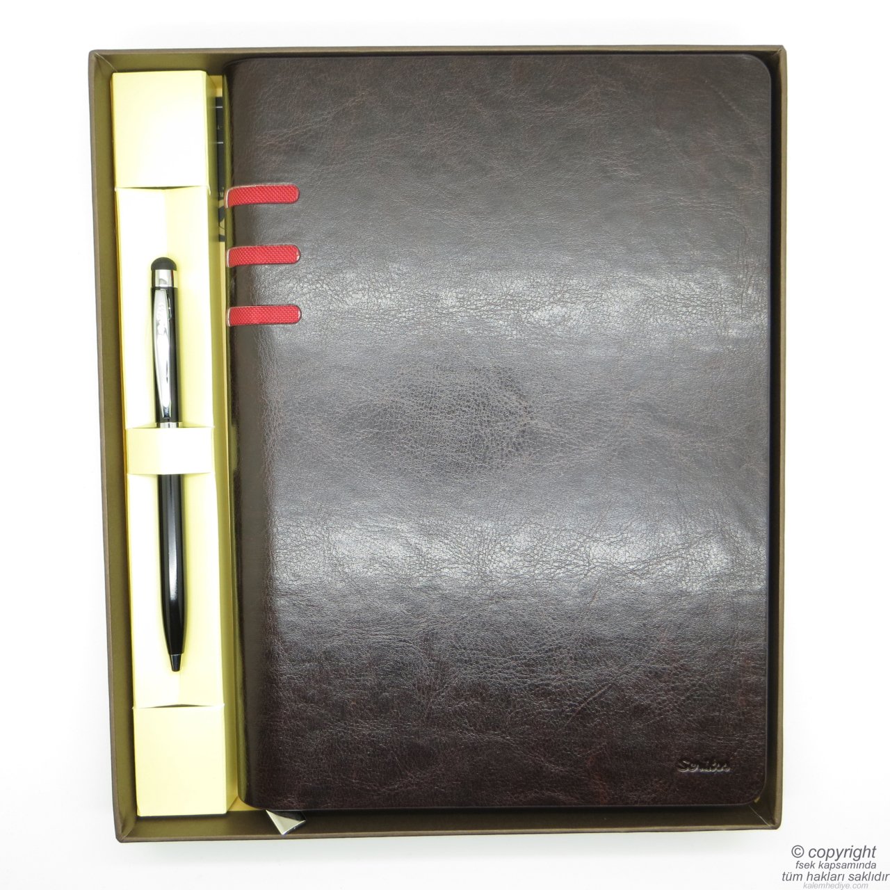 Scrikss İsme Özel Portföy Hediye Seti MD-573 Koyu Kahve | A5 Defter + Touch Kalem | Scrikss Kalem | İsme Özel Kalem | Hediyelik Set