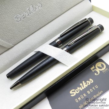Scrikss 38 Mat Siyah Roller Kalem + Tükenmez Kalem Set | İsme Özel Kalem | Hediye Kalem