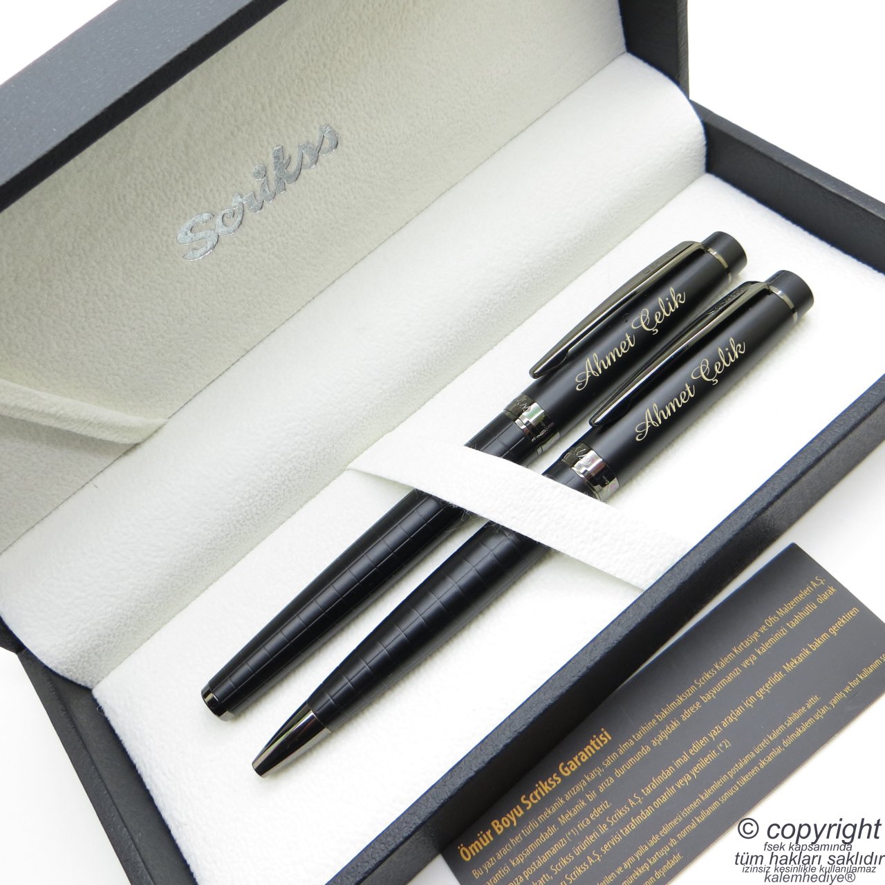 Scrikss 38 Mat Siyah Roller Kalem + Tükenmez Kalem Set | İsme Özel Kalem | Hediye Kalem