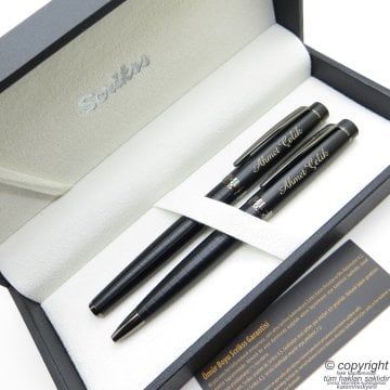 Scrikss 38 Mat Siyah Roller Kalem + Tükenmez Kalem Set | İsme Özel Kalem | Hediye Kalem