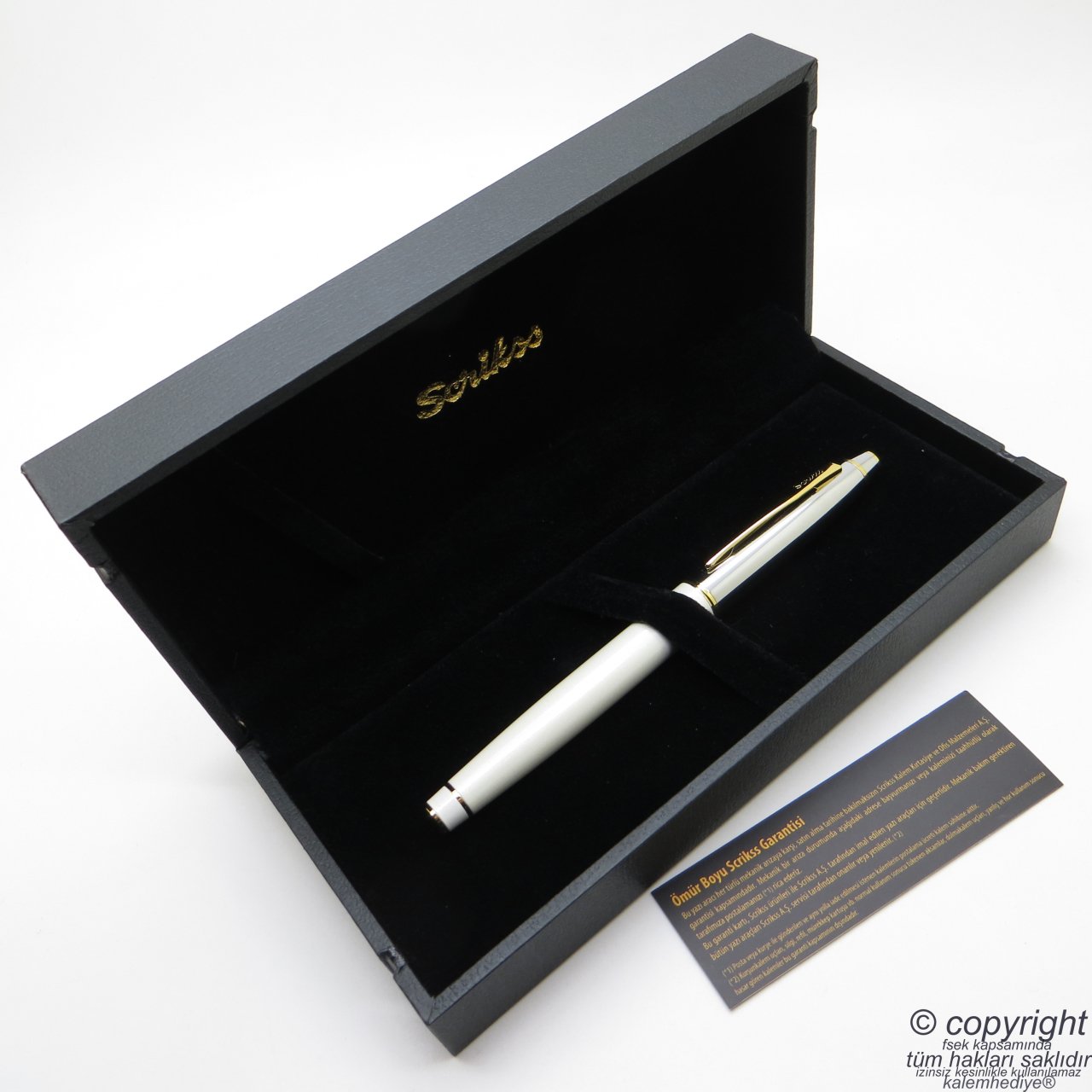 Scrikss Special İsme Özel Gold Krom Beyaz Ahşap Kutulu Roller Kalem Set