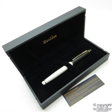 Scrikss Special İsme Özel Beyaz Mat Siyah Altın Ahşap Kutulu Roller Kalem Set