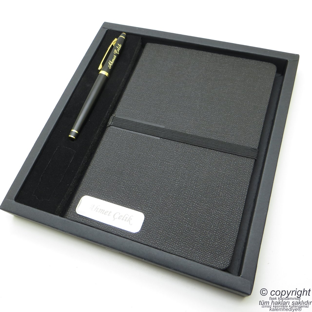 B.Houston SG179 Mat Siyah Altın Roller Kalem + İsme Özel Defter Kutulu Set | Hepsi İsme Özel