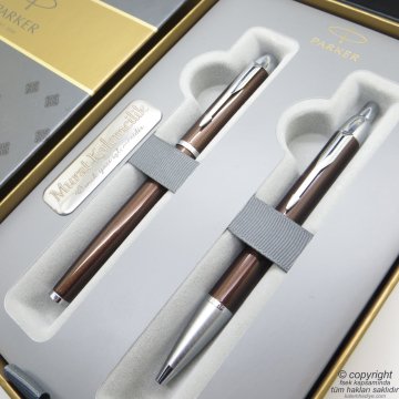Parker Im Metal Kakao Roller Kalem + Türkenmez Kalem Set | İsme Özel Kalem