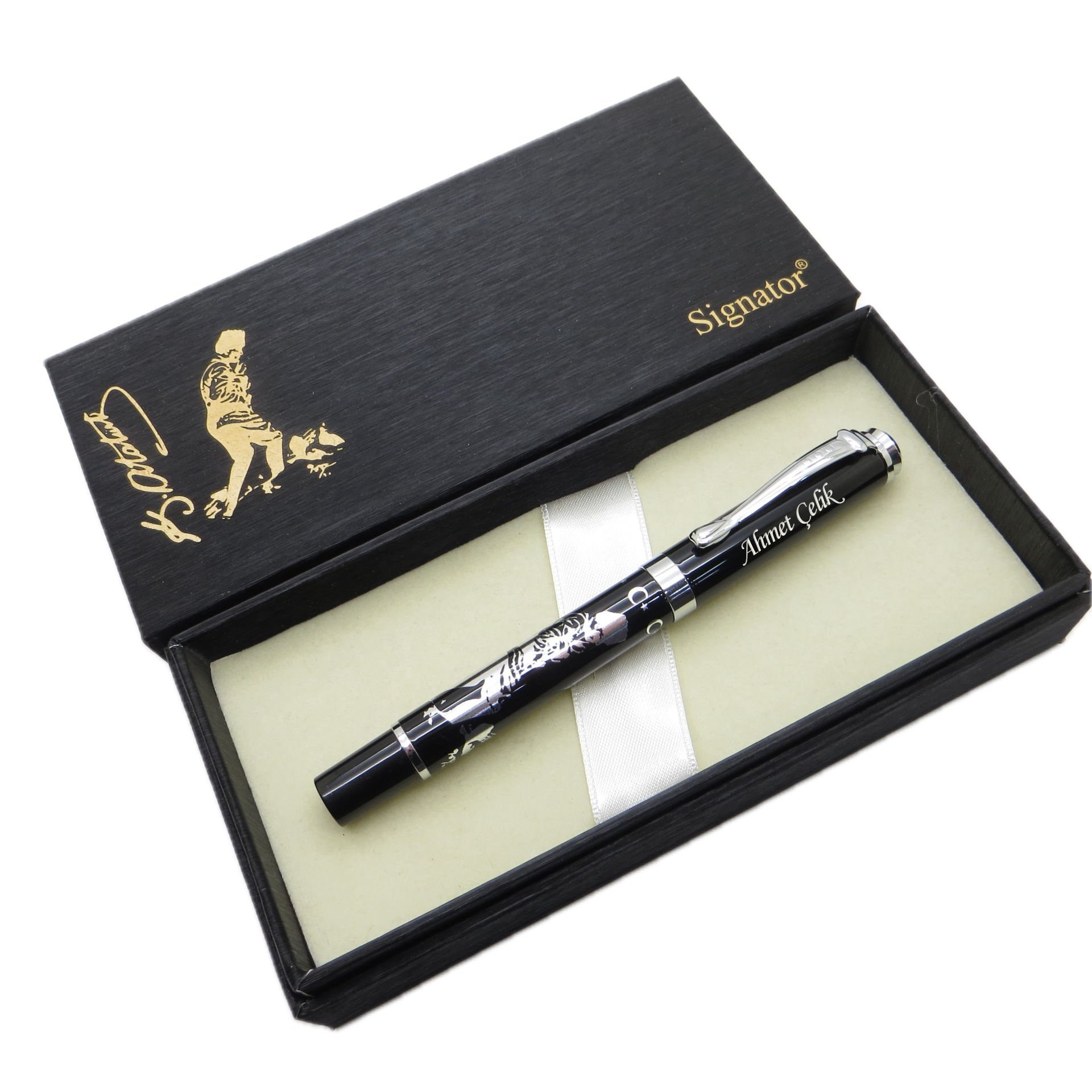 Signator® T658 Atatürk Silüeti ve İmzası Yaldızlı Roller Kalem | İsme Özel Kalem | Hediyelik Kalem