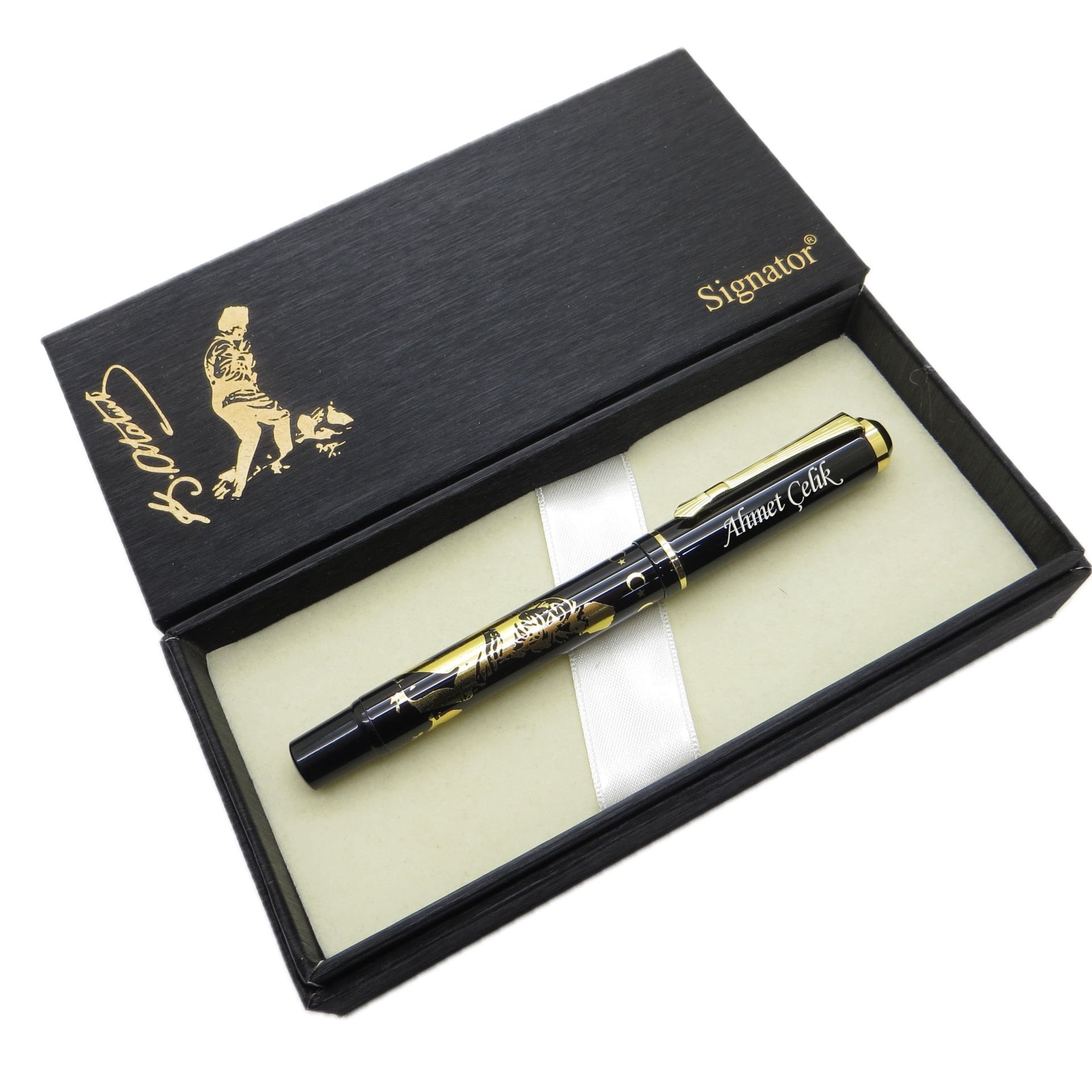 Signator® T659 Atatürk Silüeti ve İmzası Yaldızlı Roller Kalem | İsme Özel Kalem | Hediyelik Kalem