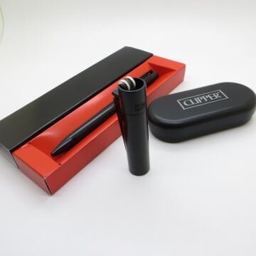 Clipper® Klasik Siyah Kişiye Özel Çakmak ve Kalem Seti | Hediyelik Çakmak