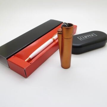 Clipper® Klasik Mat Bronz Gold Kişiye Özel Çakmak ve Kalem Seti | Hediyelik Çakmak