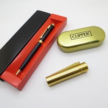 Clipper® Klasik Mat Gold Kişiye Özel Çakmak ve Kalem Seti | Hediyelik Çakmak