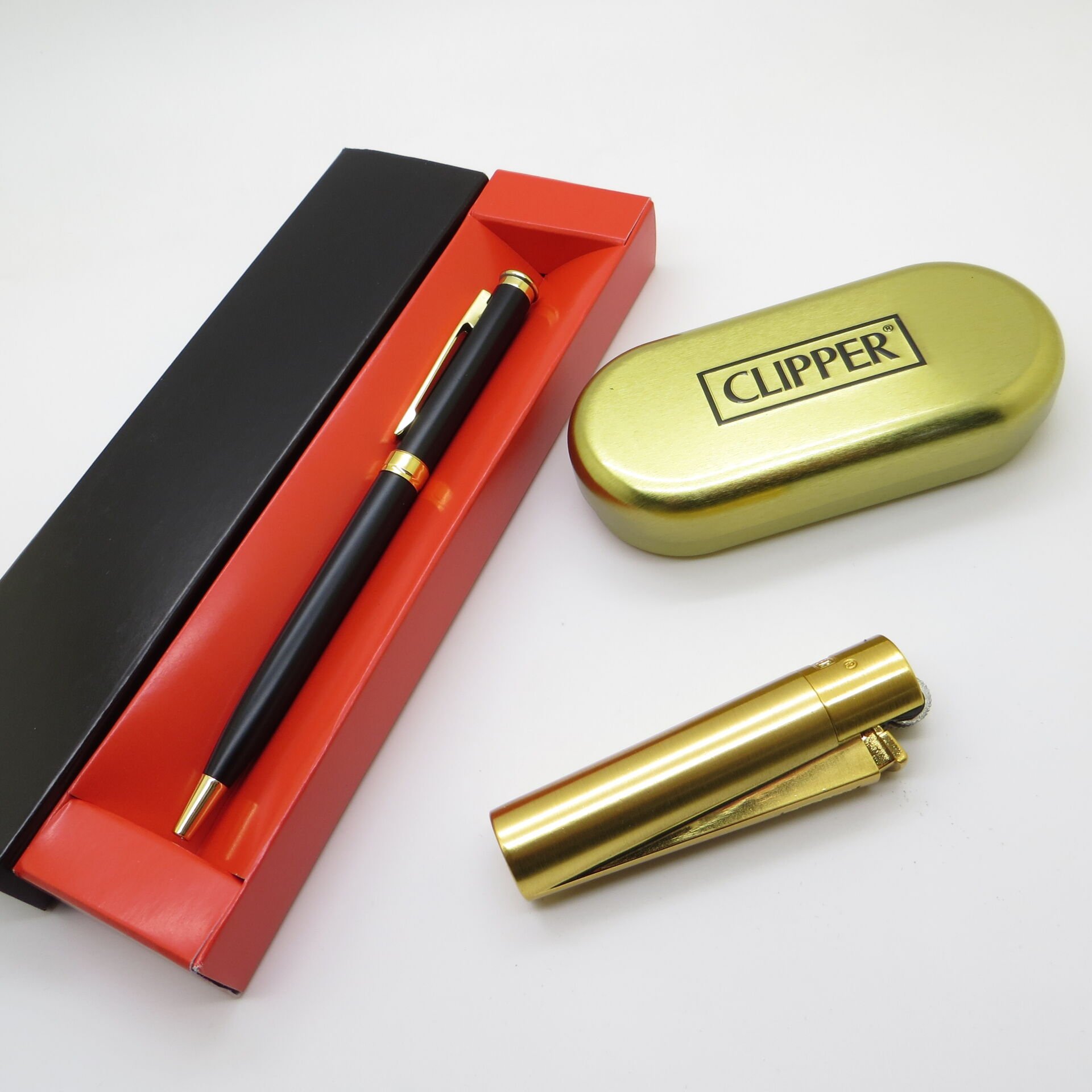 Clipper® Klasik Mat Gold Kişiye Özel Çakmak ve Kalem Seti | Hediyelik Çakmak