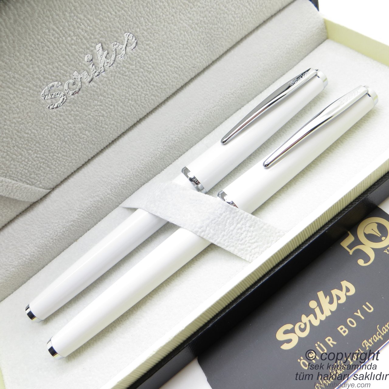 Scrikss 33 Beyaz Dolma Kalem + Roller Kalem Set | Scrikss Kalem | İsme Özel Kalem | Hediyelik Kalem