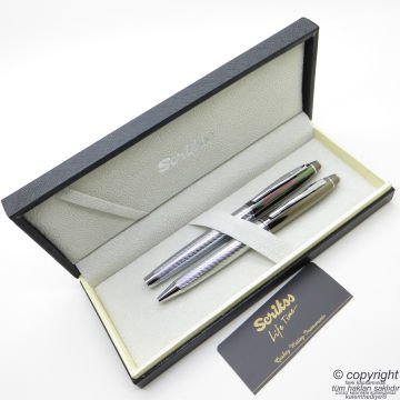 Scrikss Special İsme Özel Desenli Titanyum & Krom Dolma Kalem + Tükenmez Kalem Set