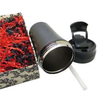 Thales Alpine Siyah Çelik Termos 400ml. Çift Kapaklı ve Pipetli | Kişiye Özel Termos