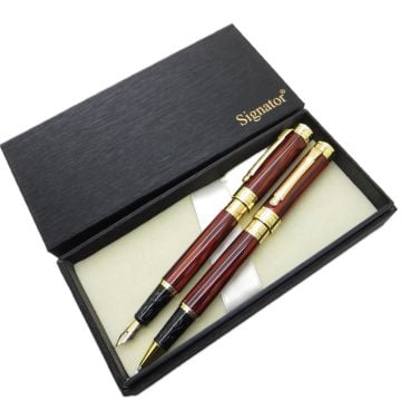 Signator® ST203 Bordo Sedefli Lake Gold Heybetli Kalem Seti - Dolma Kalem + Roller Kalem | İsme Özel Kalem