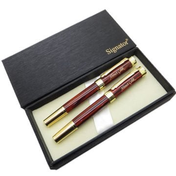 Signator® ST203 Bordo Sedefli Lake Gold Heybetli Kalem Seti - Dolma Kalem + Roller Kalem | İsme Özel Kalem