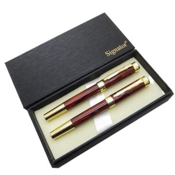 Signator® ST203 Bordo Sedefli Lake Gold Heybetli Kalem Seti - Dolma Kalem + Roller Kalem | İsme Özel Kalem