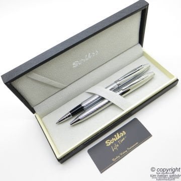 Scrikss Special İsme Özel Desenli Parlak Krom Roller Kalem + Tükenmez Kalem Set