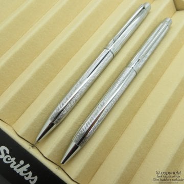 Scrikss 722W Krom Tükenmez Kalem + Versatil Kalem Set | Scrikss Kalem | İsme Özel Kalem | Hediyelik Kalem