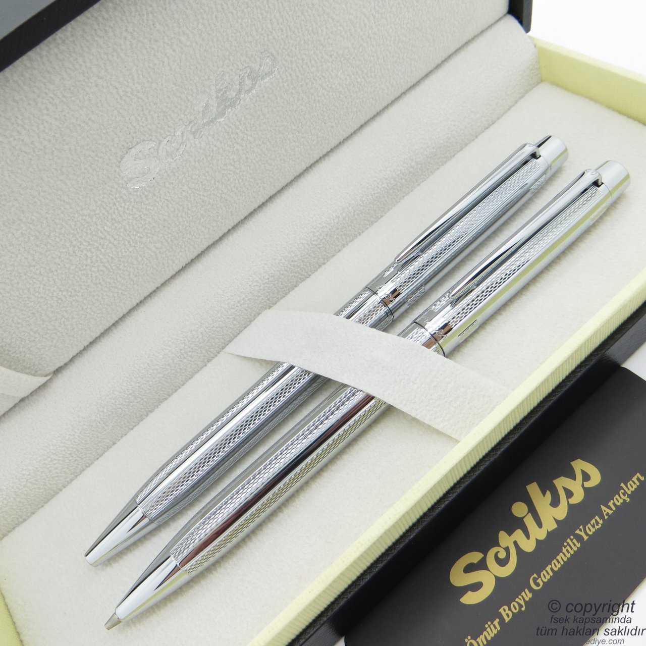 Scrikss 722W Krom Tükenmez Kalem + Versatil Kalem Set | Scrikss Kalem | İsme Özel Kalem | Hediyelik Kalem