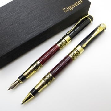 Signator® ST209 Sedefli Lake Gold Bordo Kalem Seti - Dolma Kalem + Roller Kalem | İsme Özel Kalem