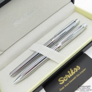 Scrikss 722W Krom Dolma Kalem + Tükenmez Kalem Set | Scrikss Kalem | İsme Özel Kalem | Hediyelik Kalem