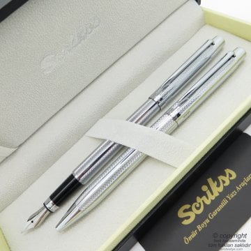 Scrikss 722W Krom Dolma Kalem + Tükenmez Kalem Set | Scrikss Kalem | İsme Özel Kalem | Hediyelik Kalem