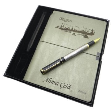 Scrikss İsme Özel Verona Defter(İstanbul Silüeti) + İsme Özel İstanbul Kalem + Kişiye Özel Kutulu Set