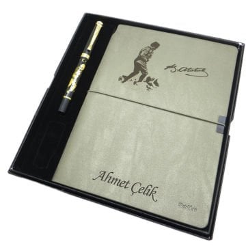 Scrikss İsme Özel Verona Defter(K.Atatürk İmzalı) + İsme Özel Atatürk Kalem + Kişiye Özel Kutulu Set