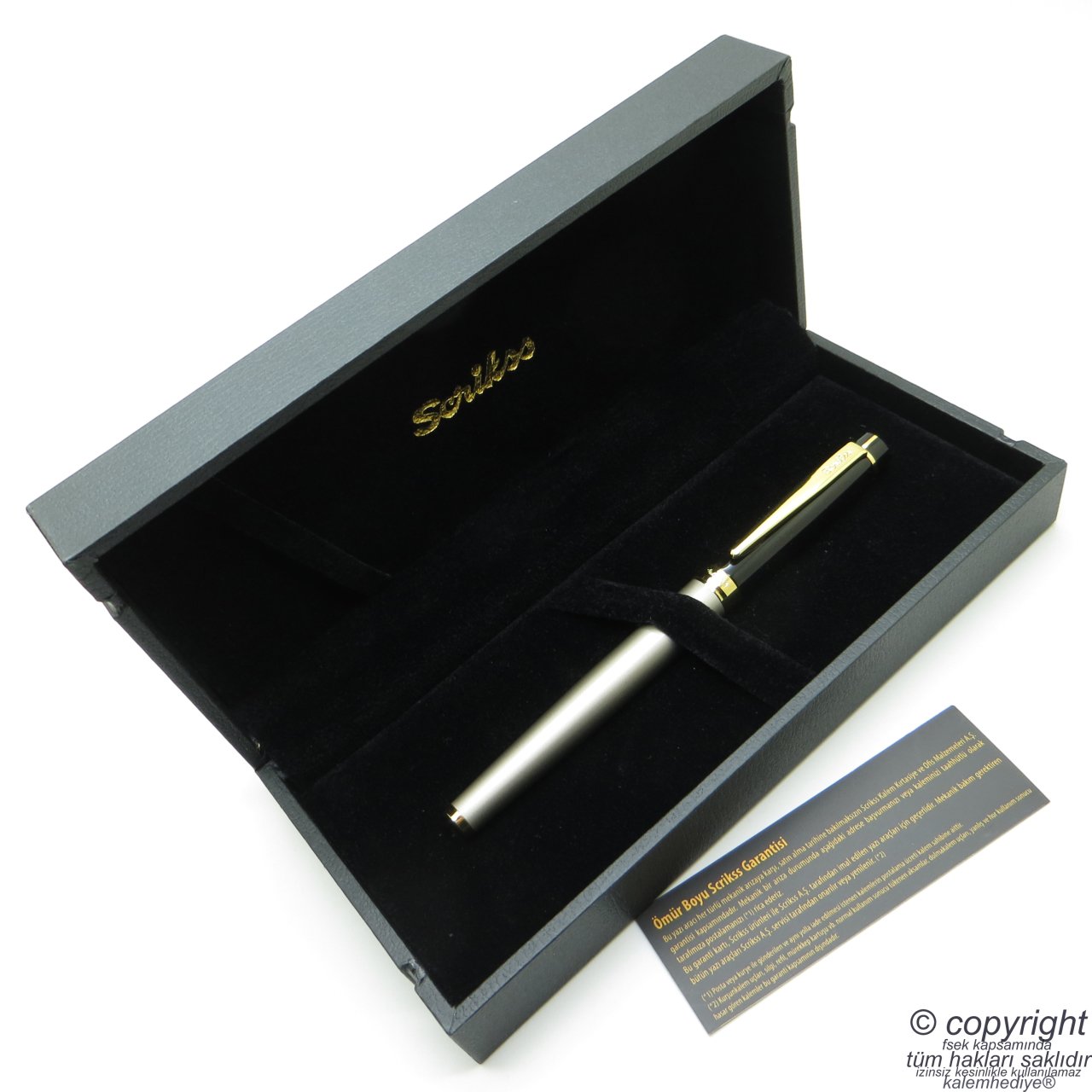 Scrikss Special İsme Özel Siyah Saten Altın Ahşap Kutulu Roller Kalem Set