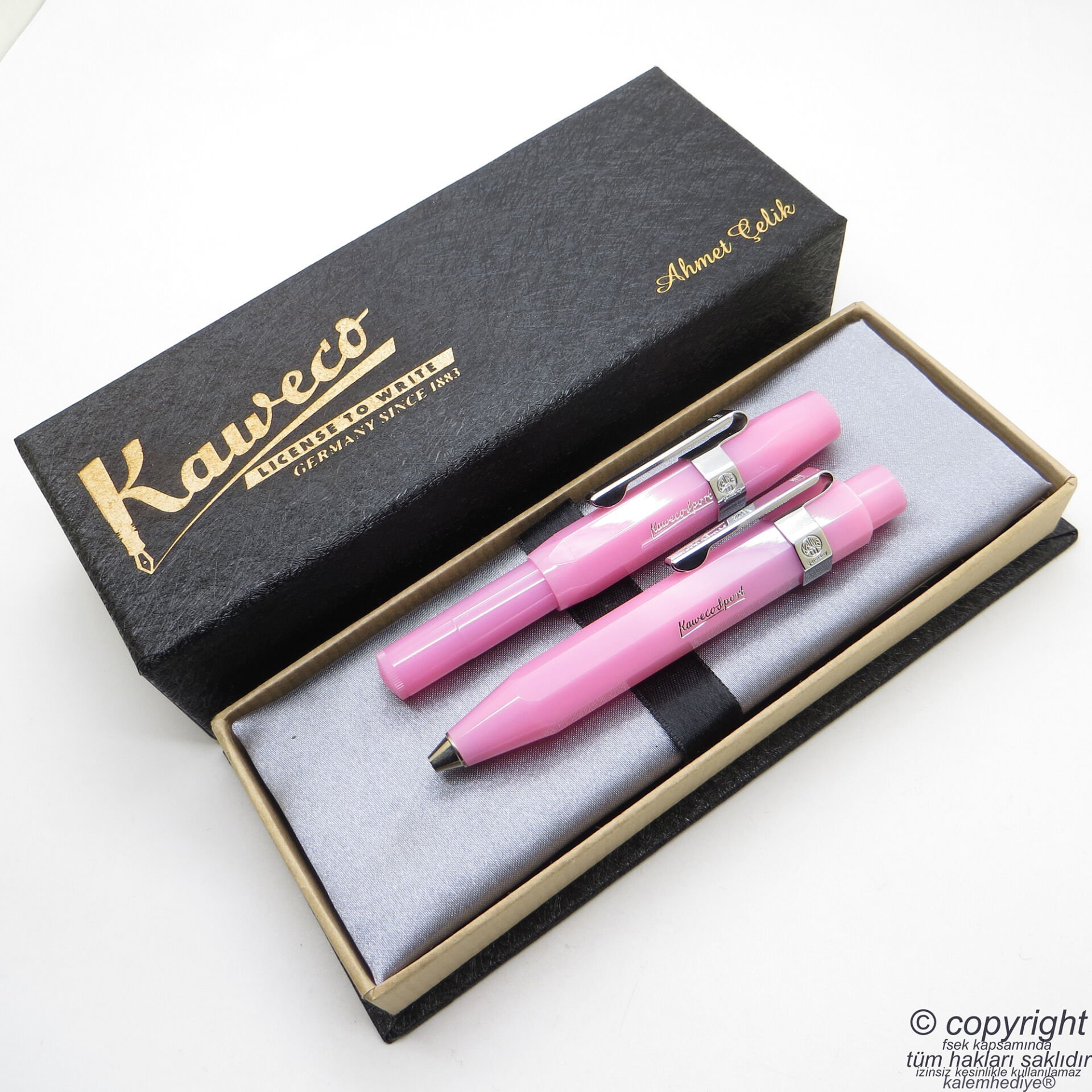 Kaweco Kalem Seti Frosted Pembe | Dolma Kalem + Tükenmez Kalem Set | İsme Özel Kalem