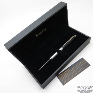 Scrikss Special İsme Özel Mat Siyah Krom Ahşap Kutulu Roller Kalem Set